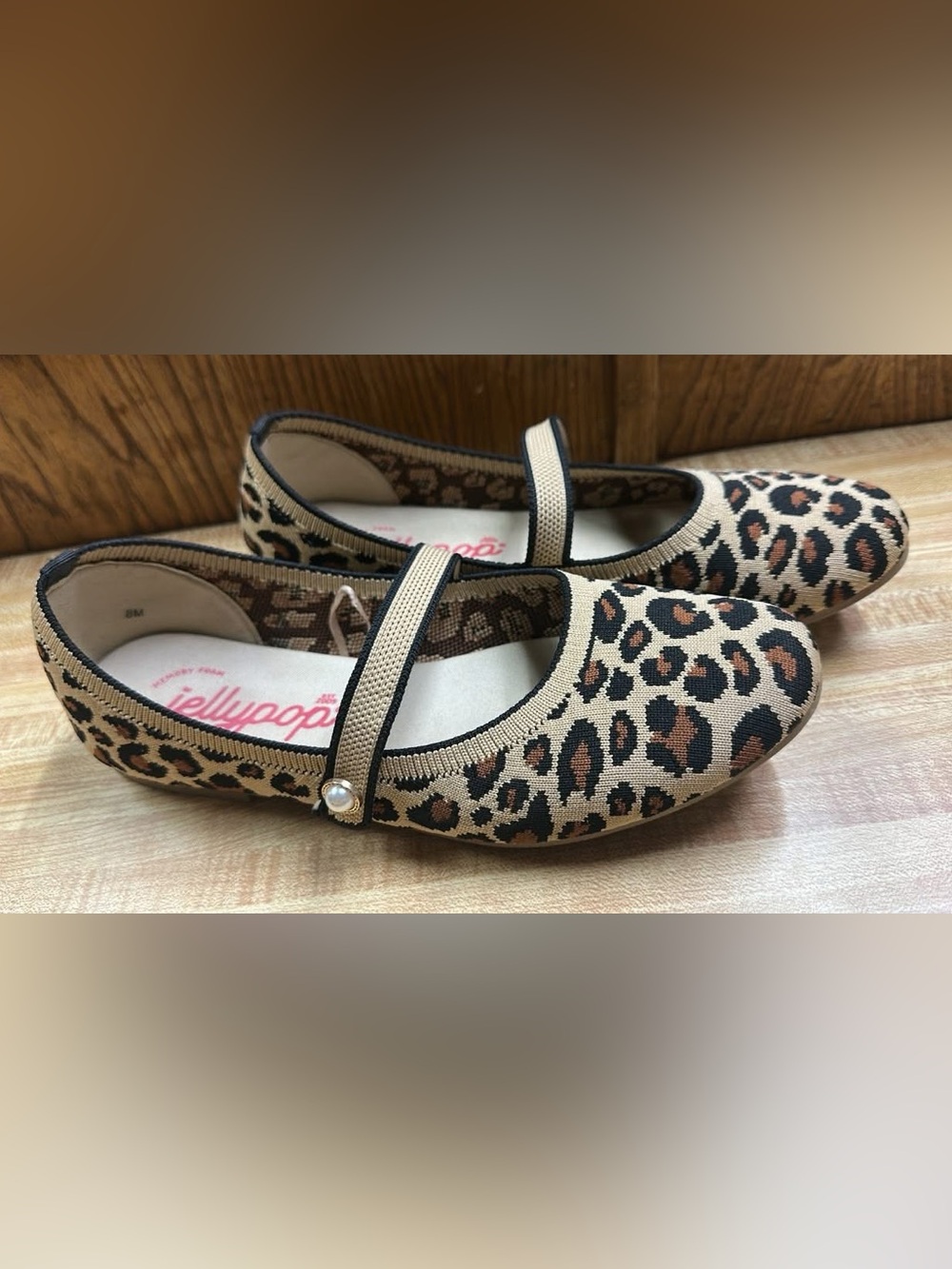 Jellypop Leopard Print Mary Jane Flats in Beige and Brown